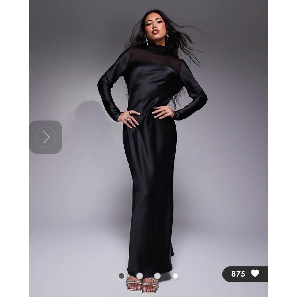 Daska Black Satin-Mesh Maxi Dress